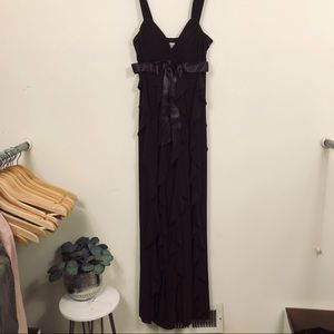 Betsy & Adam Long Formal Brown Ruffle Dress